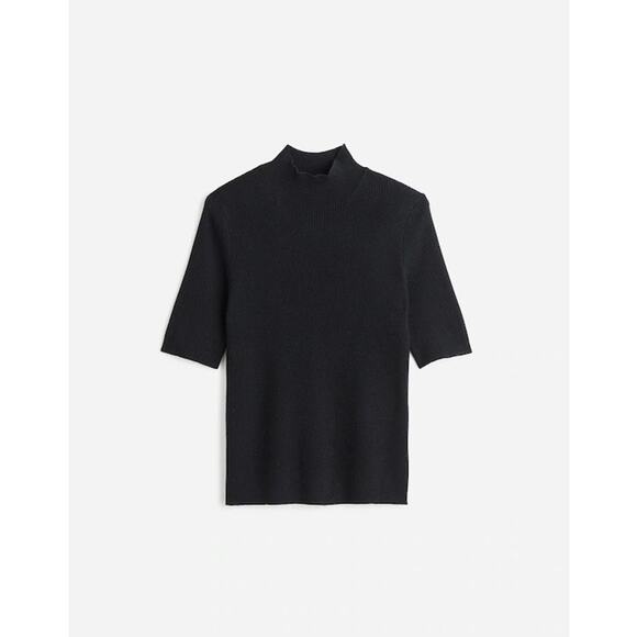 Madewell Ribbed Merino Wool Mockneck Sweater Tee True Black Small NS673 Minimal - Picture 1 of 8